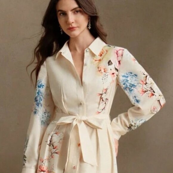 Anewsta NWT SZ 12 Floral print midi dress Feminine Dressy Coquette Romantic Chic - Picture 2 of 13